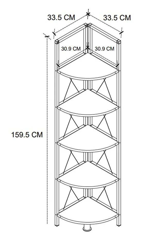 5 Raflı Metal Köşe Kitaplık Rafı Dekoratif Aksesuar Rafı Beyaz